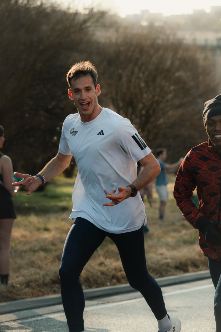 Yoni Haim celebrating at a race